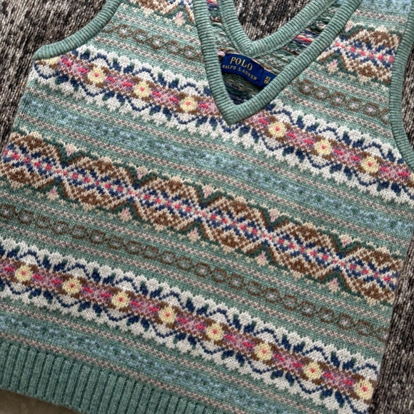 Polo Ralph Lauren Fair Isle Sweater Vest Wool Cashmere Blend Spring XS - Picture 7 of 7